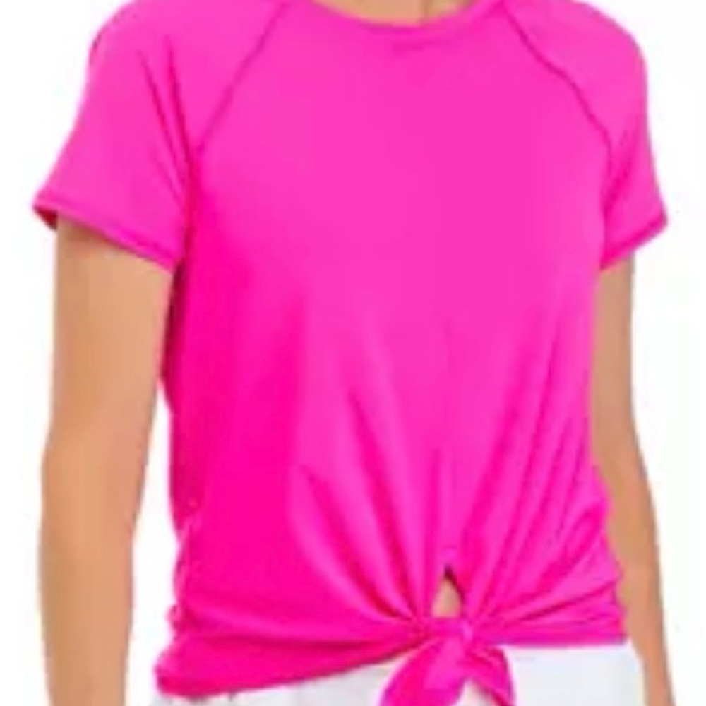 BNWT Lilly Pulitzer L Pink Palms Kieran Luxletic Front-tie Active Tee. UPF 50+!!